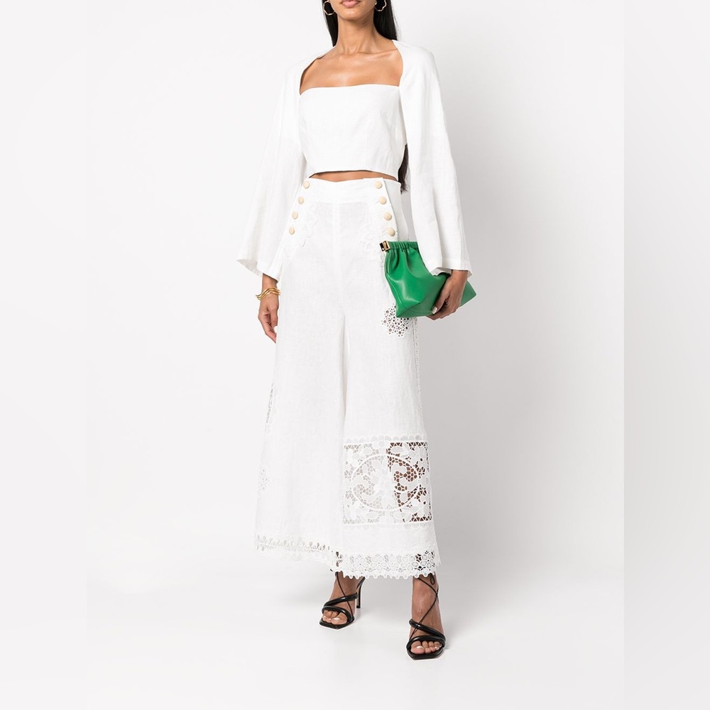 ZIMMERMANN Rhythmic Lace-Appliqué Culottes Linen-Voile Zimmermann Size 2